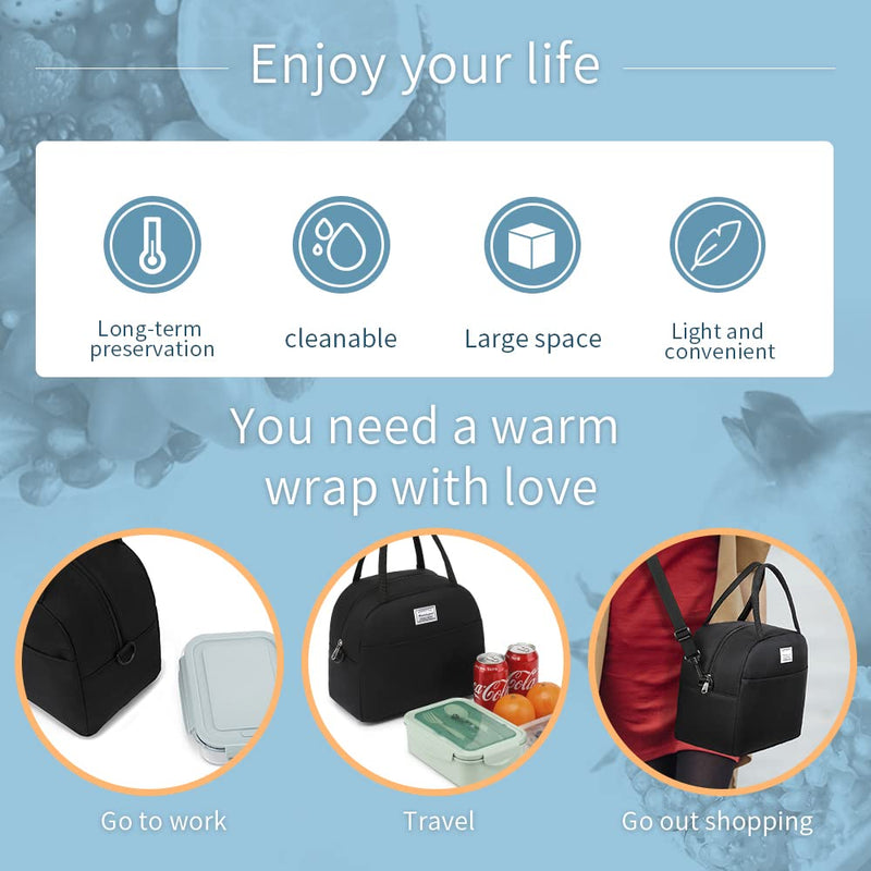 [Australia] - lunch bag women & men, Reusable Insulated Cooler Lunch Box Adult Water Resistant Lunch tote bag for Work Picnic Beach or Travel Black 
