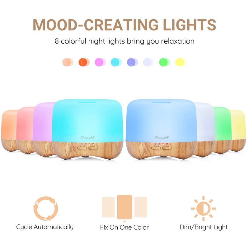 [Australia] - Homeweeks 300ml Essential Oil Diffuser, Quiet Aromatherapy Mist Diffusers for Essential Oils, Wood Grain Ultrasonic Oil Diffuser with Remote Control,Timer, 7 Colors Light for Bedroom (300ml)… 300 ml 