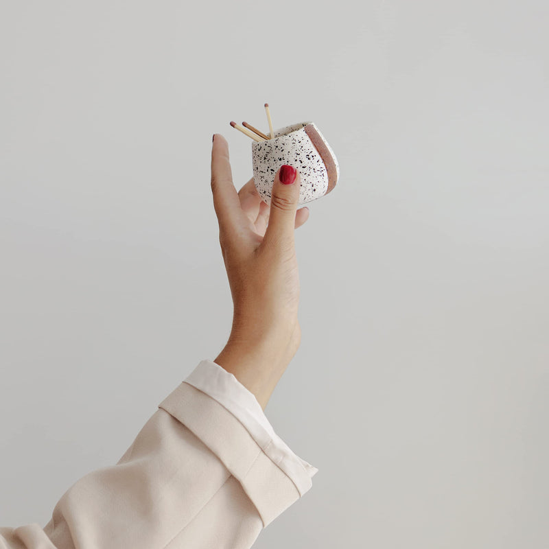 [Australia] - Ceramic Match Holder with Striker for Cute and Fancy Matches - Set of 2 - Matches in a Jar - Decorative Modern Home Decor Gifts - Mantel Decorations - Matches NOT included 