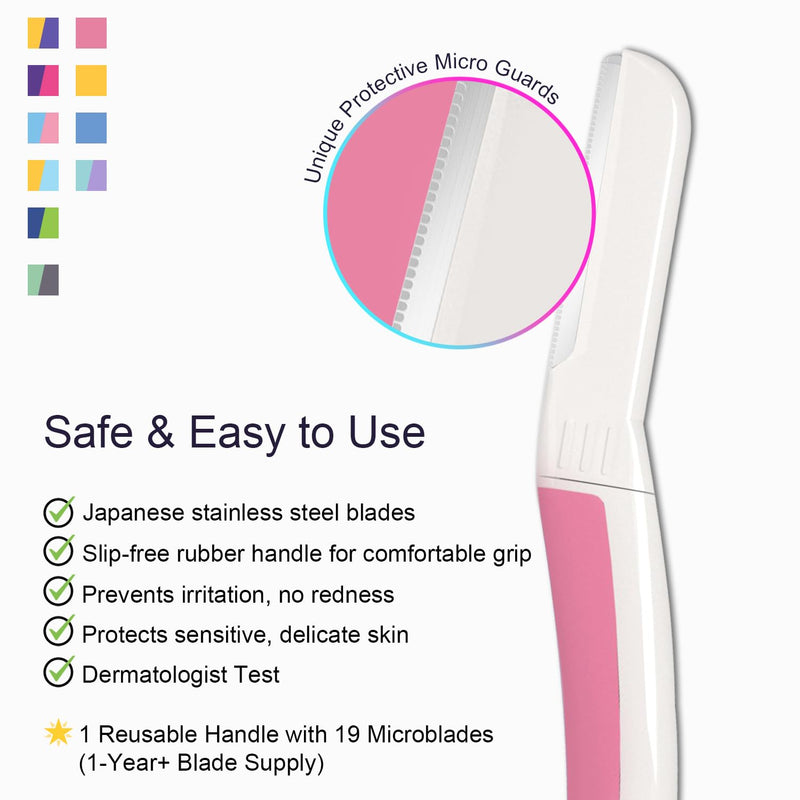 Dermaplane Razor - Facial Razor for Women - Dermaplaning Tool, with 19 Microblades for Face, Peach Fuzz Remover, Remove Facial Hair for Smoother Skin and Perfectly Shape Brows, Pearl Blush Pearl Blush Razor