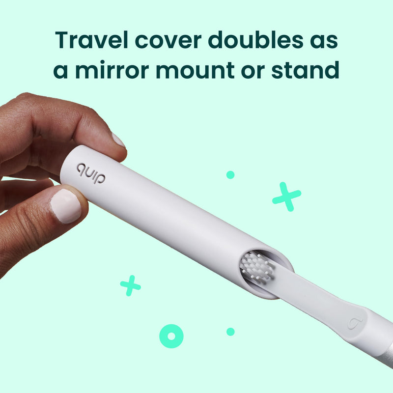 [Australia] - Quip Sonic Toothbrush for Adults - Timed Electric Toothbrush with Cover - Replaceable Brush Head, Soft Bristles, Metal Handle, 3 Month Battery Life - Travel Toothbrush - Slate 