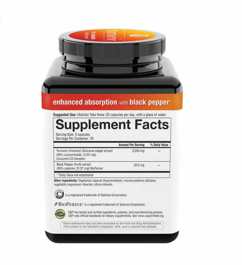 [Australia] - Youtheory Turmeric Curcumin Supplement with Black Pepper BioPerine, Powerful Antioxidant Properties for Joint & Healthy Inflammation Support 2250 MG 210 Capsules 