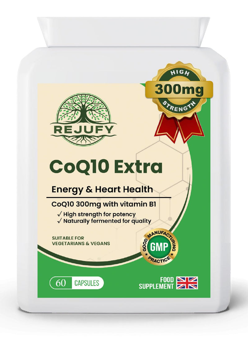 CoQ10 Extra, CoQ10 Supplement 300mg & Vitamin B1, 60 Capsule, Energy Heart Health | Co Q10 Supplements Co Q 10 Supplement Co Enzyme CQ10 High Strength CQ10 Supplement Q10 Coenzyme Q10 High Strength