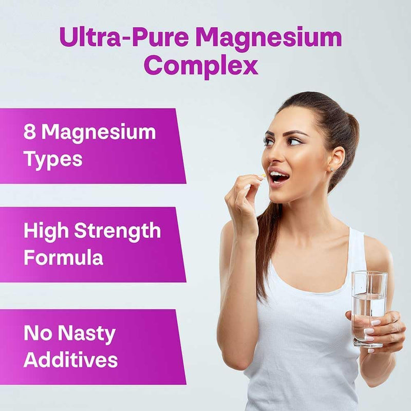 Ultimate Magnesium Complex – 8 Types in 1 Formula Including Glycinate, Citrate, Taurate, Malate & More – 500mg Per Serving –120 Capsules