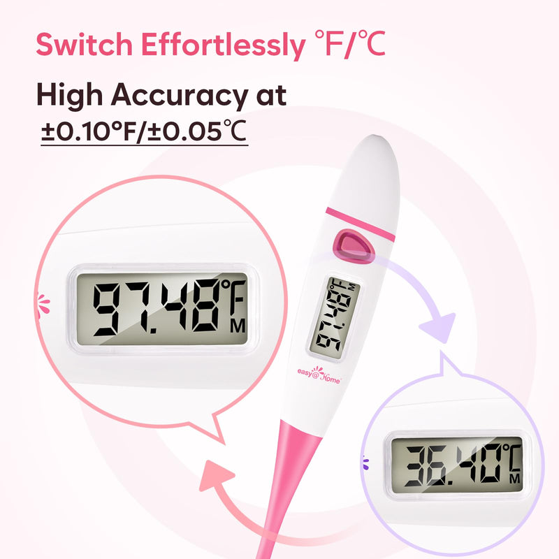 Easy@Home Ovulation Test Kit: 50 Ovulation Strips + EBT-018 Basal Body Thermometer Pink
