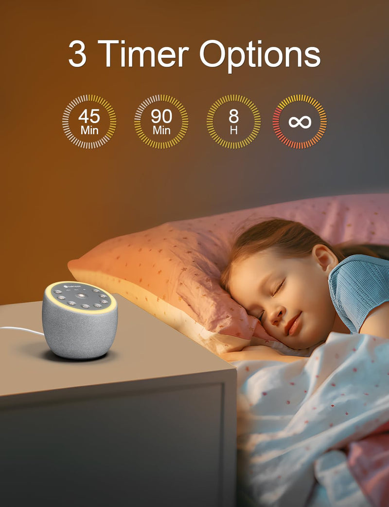 [Australia] - White Noise Machine with 40 High-Fidelity Sounds, Sleep Sound Machine with Memory Functions, 8 Lighting Modes, USB Power Supply, for Sleep & Noise Reduction in Bedrooms and Offices, Plug-in. white 