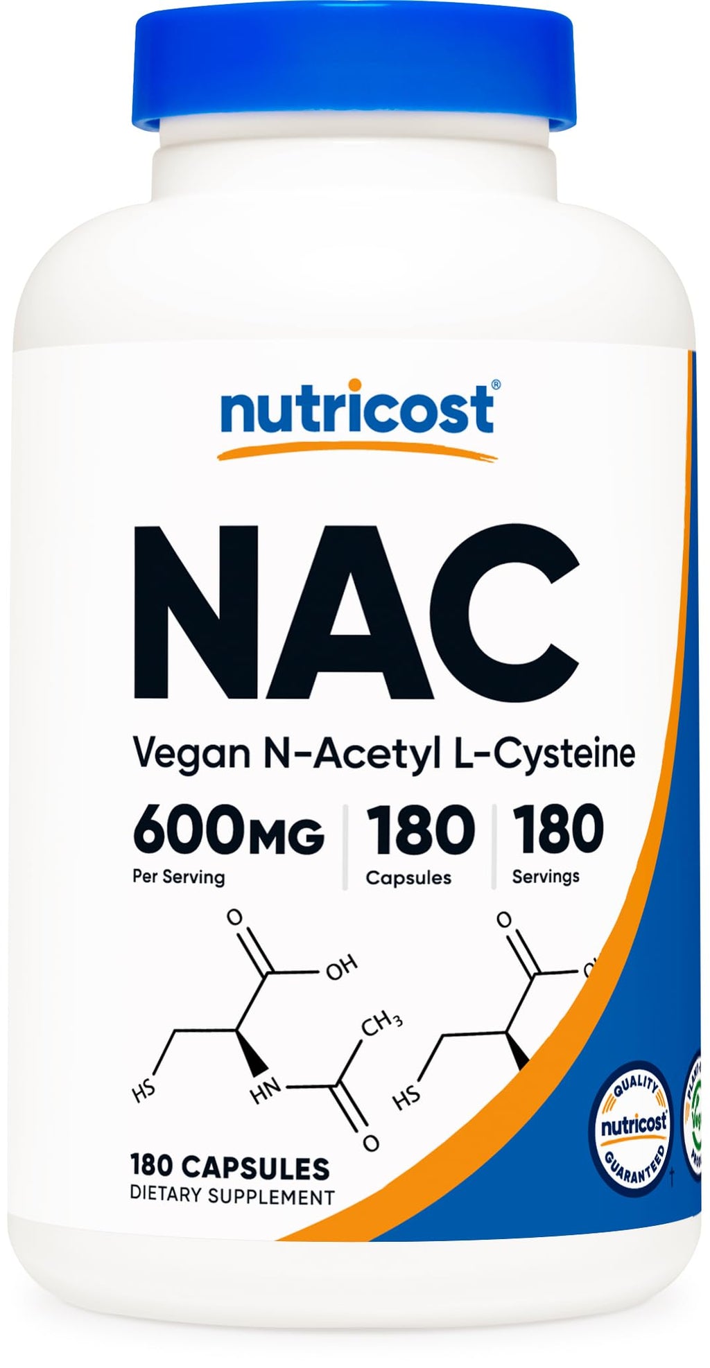 Nutricost N-Acetyl L-Cysteine (NAC) 600mg, 180 Capsules - Non-GMO, Gluten Free Unflavored 180 Count (Pack of 1)