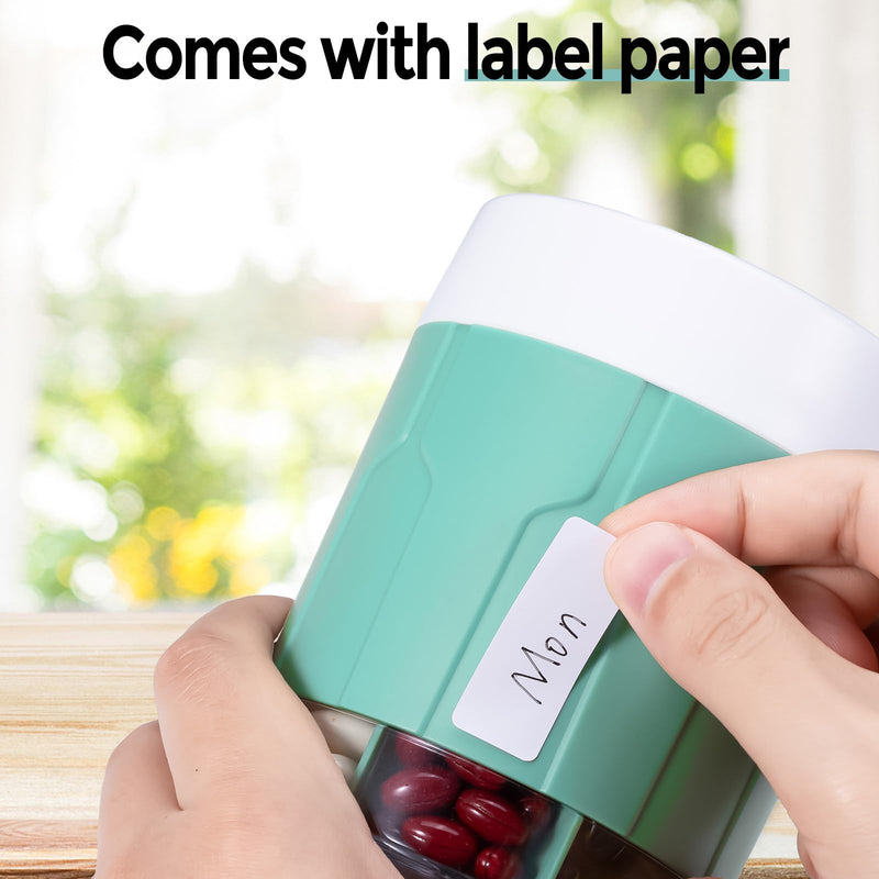 Weekly XXL Pill Organizer Bottle, Daily Pill Dispenser, Anti-Mix Design | 7 Day Portable Travel Pill Box, 21 Labels & Cleaning Brush, XXL Wide Mouth for Easy Access, Vitamin, Fish Oils, Supplement Cyan