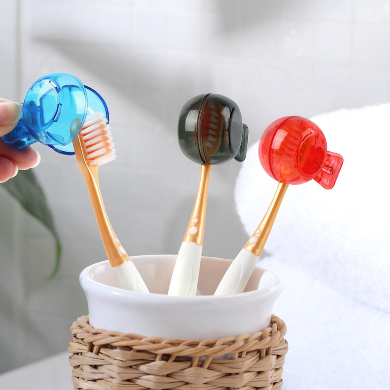 [Australia] - 4 Pack Travel Toothbrush Head Covers Portable Toothbrush Protector Cap Brush Pod Case Plastic Protective Clip for Household Travel, Camping, Bathroom, School, Business Blue, Green, Grey, Red 