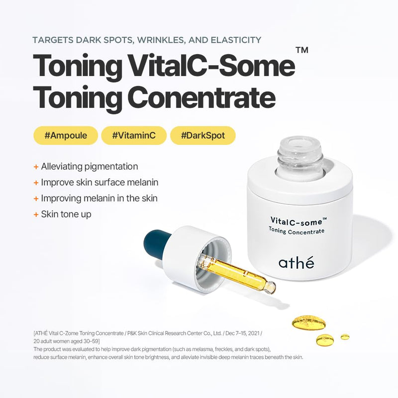athé VitalC-Some Toning Concentrate | Vitamin C | Brightening | Dull Skin | Skin clarity & radiance. Firmer-looking skin with antioxidant care. Triple fermented for renewal. Ceramides barrier support. 0.67 Fl Oz (Pack of 1)