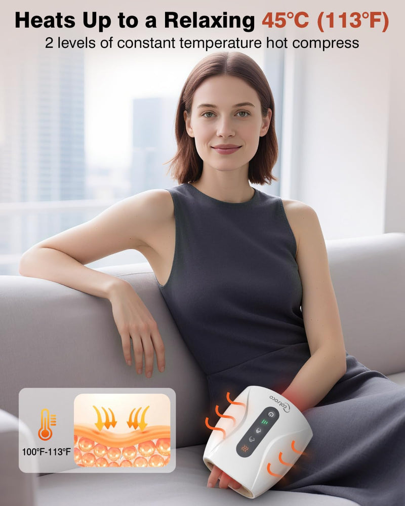 [Australia] - Hand Massager, Cordless Electric Hand Massager for Arthritis and Carpal Tunnel, 6 Levels Therapy Massager with Heat and Compression, Hand and Wrist Massager Machine for Pain Relief White 