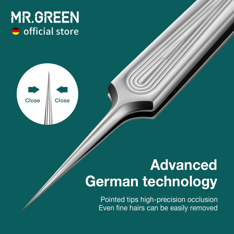 MR.GREEN Ingrown Hair Tweezers Needle Nose Pointed Tips Tweezers For Eyebrows Splinters Blackhead Removal Acne Clip Extractor (Short) Short