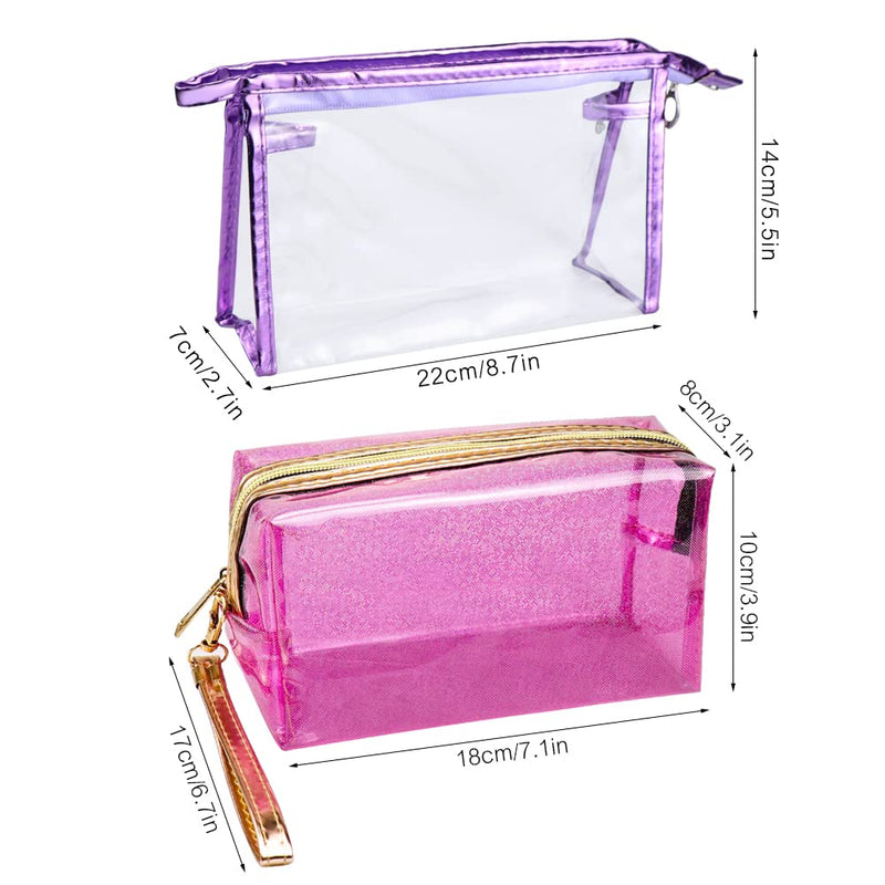 Meetory 5 Pcs Clear Waterproof Cosmetic Bag with Zipper, PVC Transparent Plastic Makeup Organizing Bags Travel Toiletry Pouch for Bathroom, Vacation and Organizing