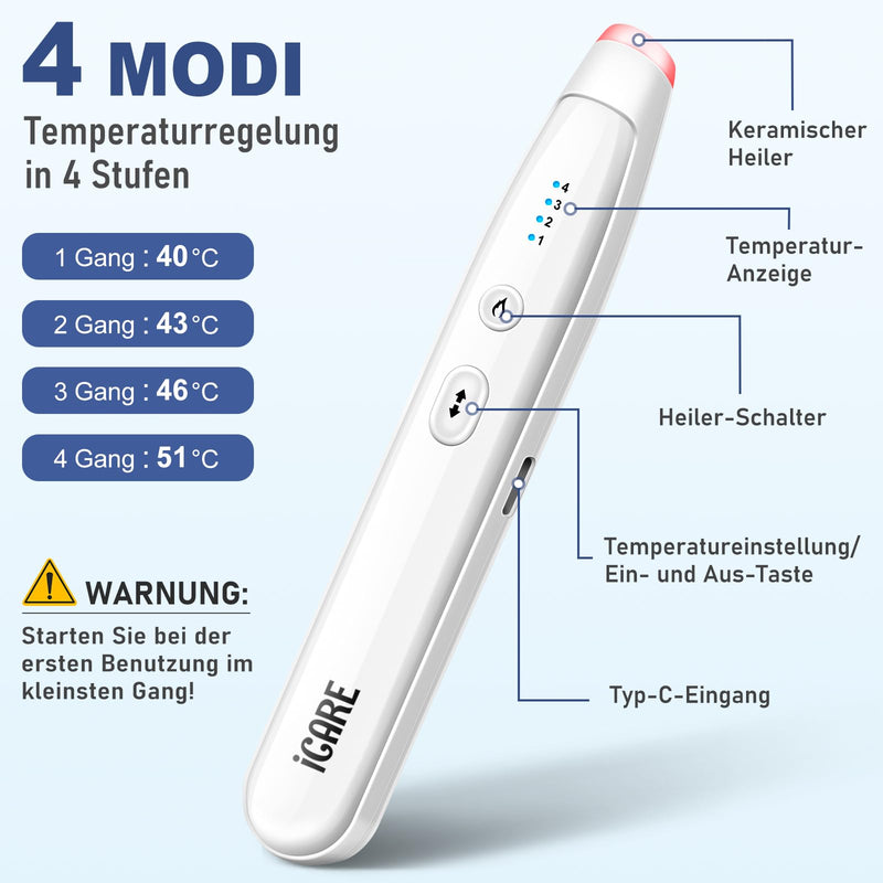 [Australia] - ICARE insect bite healer, mosquito bite heat pen, electric bite healer for quick relief, chemical-free insect bite pen, electric bite healer, 4 levels of heat regulation, white 
