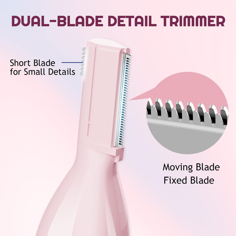 Eyebrow Trimmer Electric Eyebrow Razor for Women, Rechargeable Facial Hair Shaver Painless Detail Trimmer with Rinseable Blade for Face Neck Lips (Pink) Pink