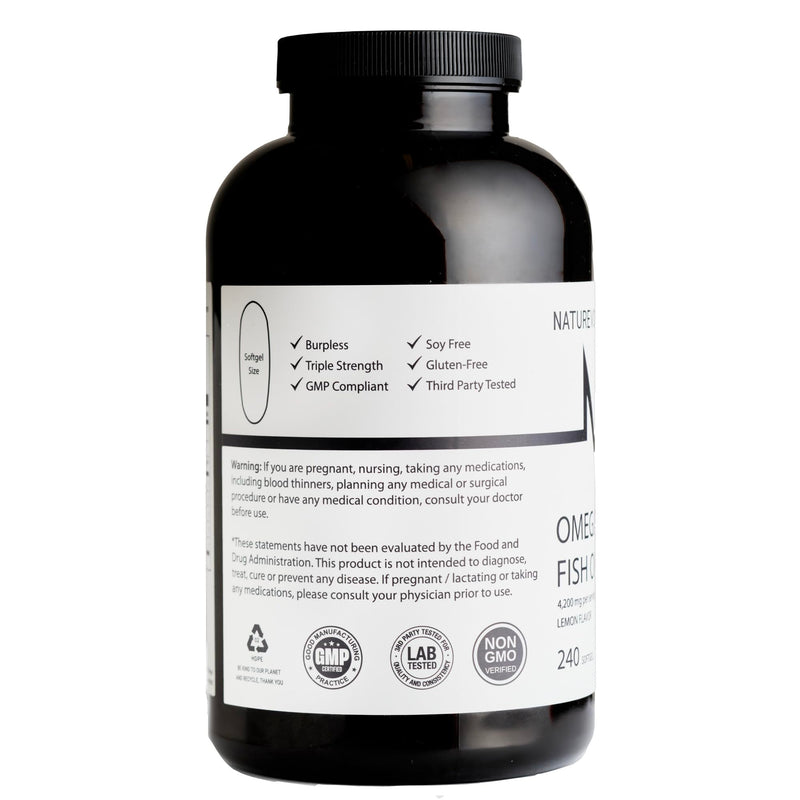 [Australia] - Triple Strength Omega 3 Fish Oil 4200mg - Lemon Flavored | EPA & DHA Fatty Acids | 1200mg EPA + 900mg DHA | Deep Sea Fish | Burpless Fish Oil Supplement - 240 Softgels 