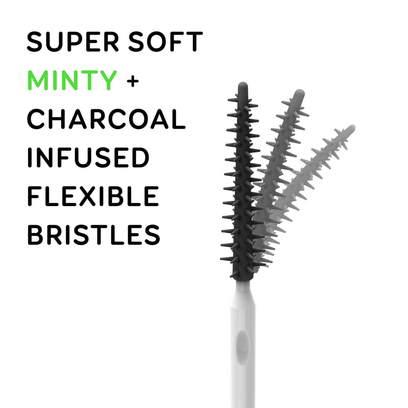[Australia] - Grin Charcoal Infused Softstx, Gentle Dental Picks, 90 Count, Soft Flexible Bristles, Textured Plaque Removing Toothpick, Minty Flavor, for Between Teeth, Refillable Hygienic Case 90 Count (Pack of 1) 