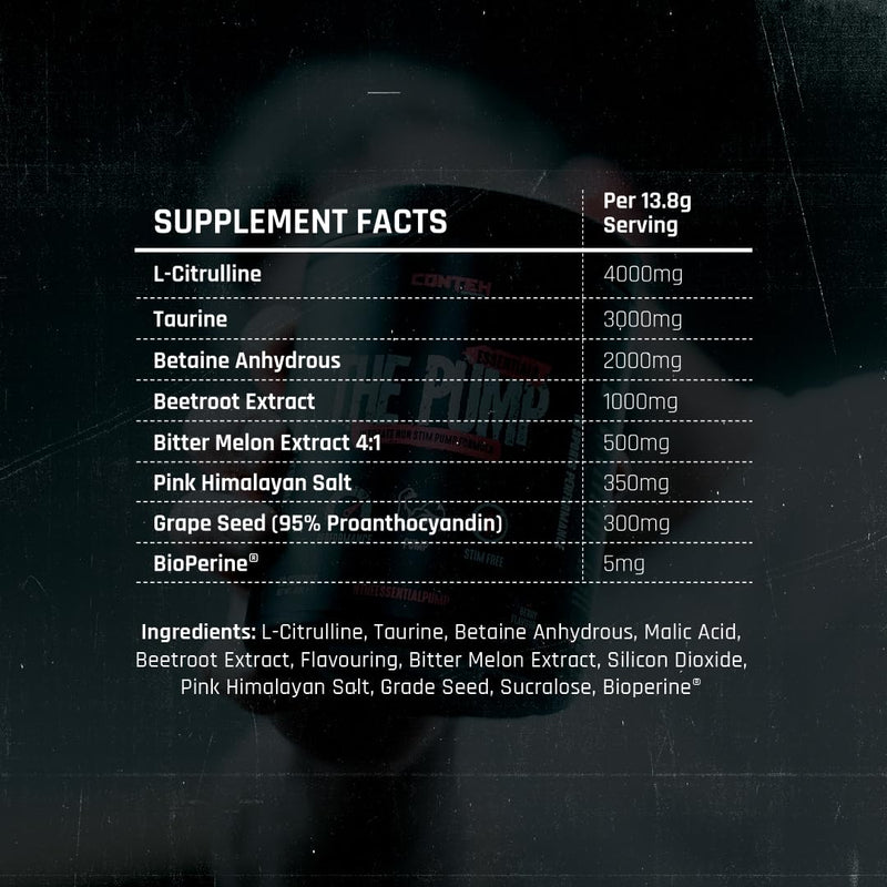 Conteh Sports The Pump Pre-Workout - Stimulant-Free Pump Formula, Citrulline & Glycerol - Strawberry Bubblegum - 30 Servings One Size