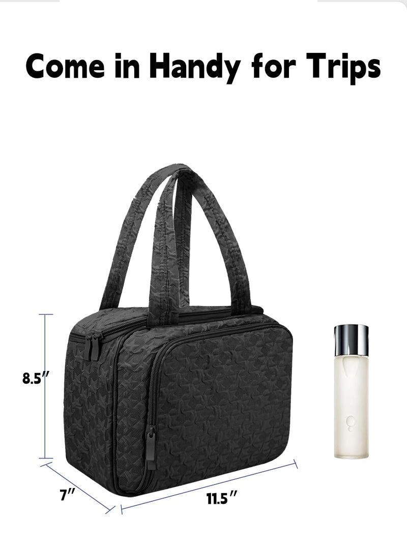 SMONT men's toiletry bag in black and women's toiletry bag in black and pink.