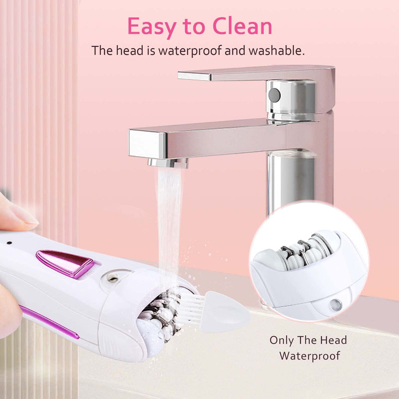 Epilator for Women, Smooth Glide Epilator Facial and Body Hair Remover with LED Light Rechargeable Hair Removal Device for Face, Bikini, Armpits, Arms, and Legs White-pink
