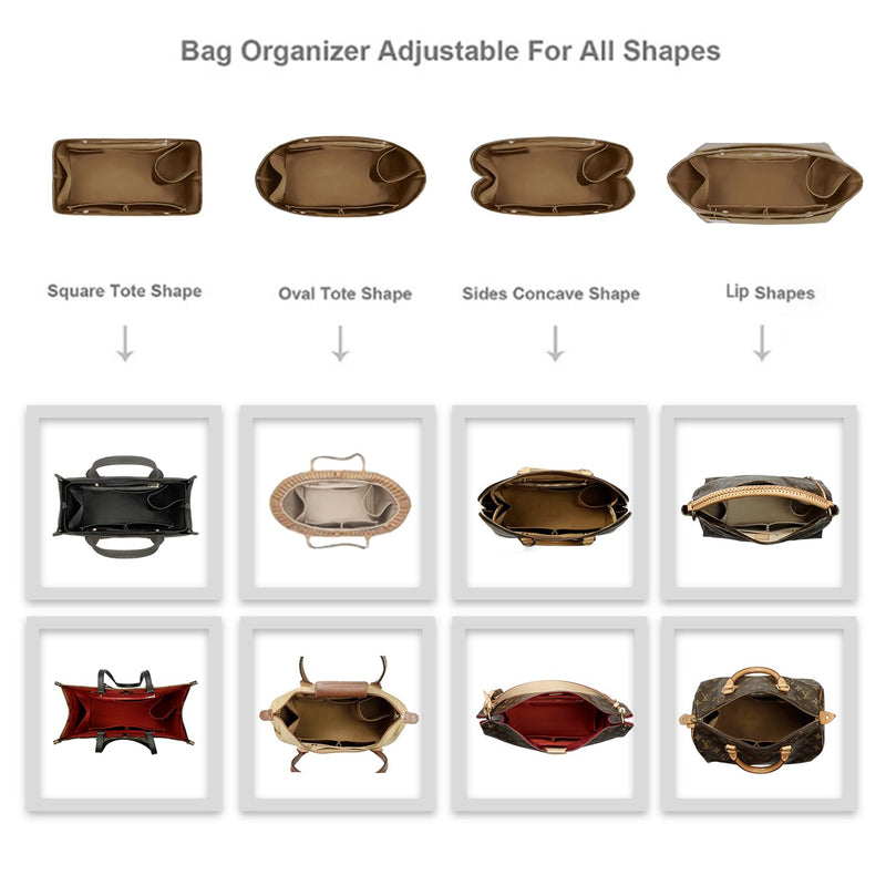 ZTUJO Purse Organizer Insert For Handbag & Tote Shaper,Tote Bag Organizer Insert For Speedy Neverful, 6 Sizes(X-Large,Silky Brown) Regular X-Large Silky Brown