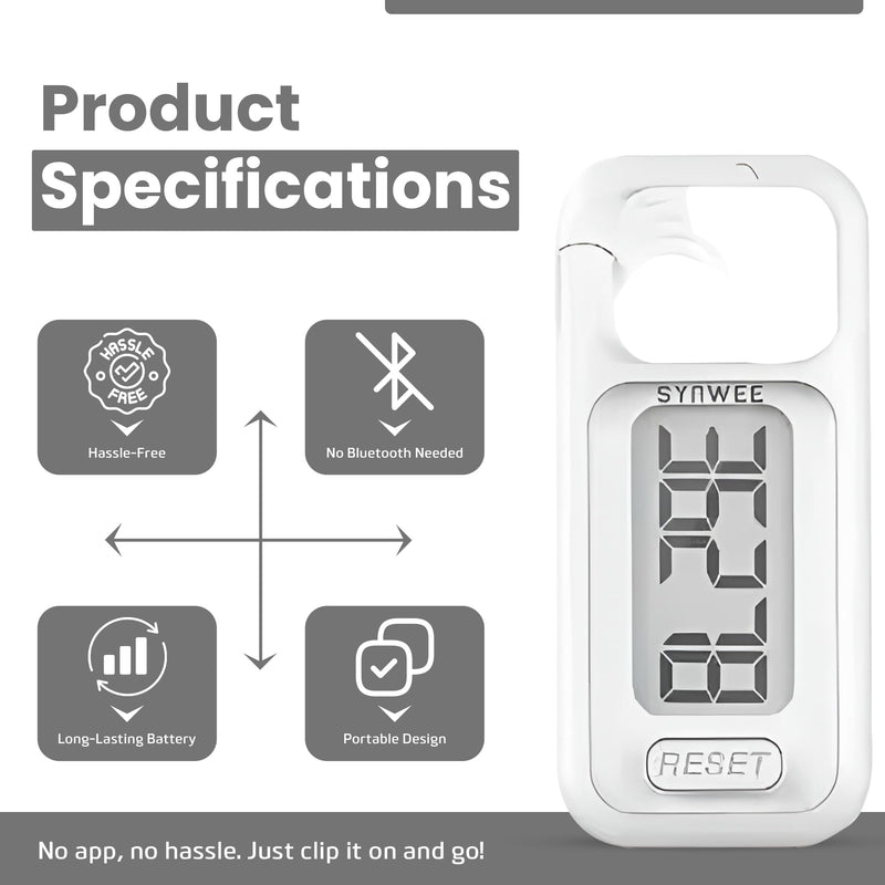 [Australia] - 3D Pedometer for Walking ‚Äì Simple Step Counter with Clip, Large Display & Reset Button ‚Äì No Bluetooth or App Needed ‚Äì Portable Step Tracker for Adults and Seniors (White) 
