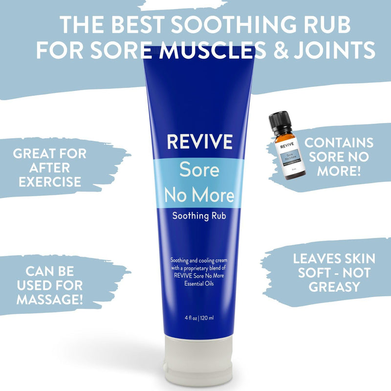 Sore No More Soothing Rub by Revive Essential Oils - 4 oz Cream with Essential Oils and Menthol for Soothing and Cooling - Massage, Aromatherapy, Plant Based