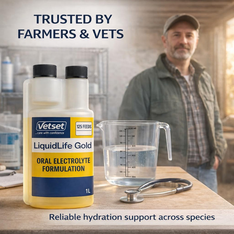 LiquidLife Gold |Foal & Calves Electrolyte Solution |Oral Rehydration & Energy Supplement for Calves, Lambs & Pigs |Restores Fluids, Salts & Vitality After Dehydration, Scours or Stress 1 Litre