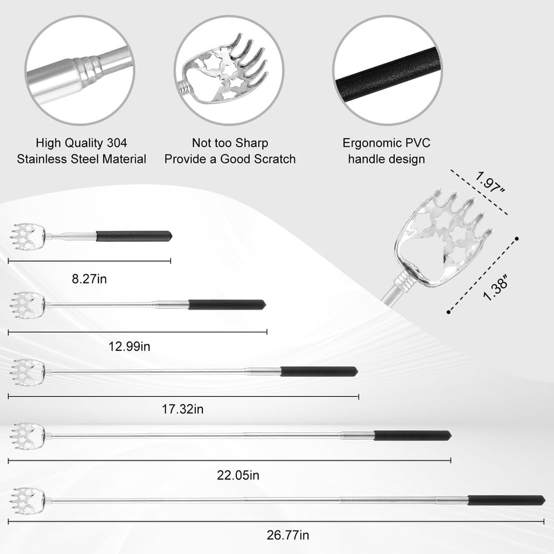 [Australia] - XKOS 4 Pack Different Back Scratcher Portable Telescoping with Rubber Handles, Extendable Metal Back Massager Tool with Beautiful Box, Stocking Stuffers for Men Women Adults (Black) Black 