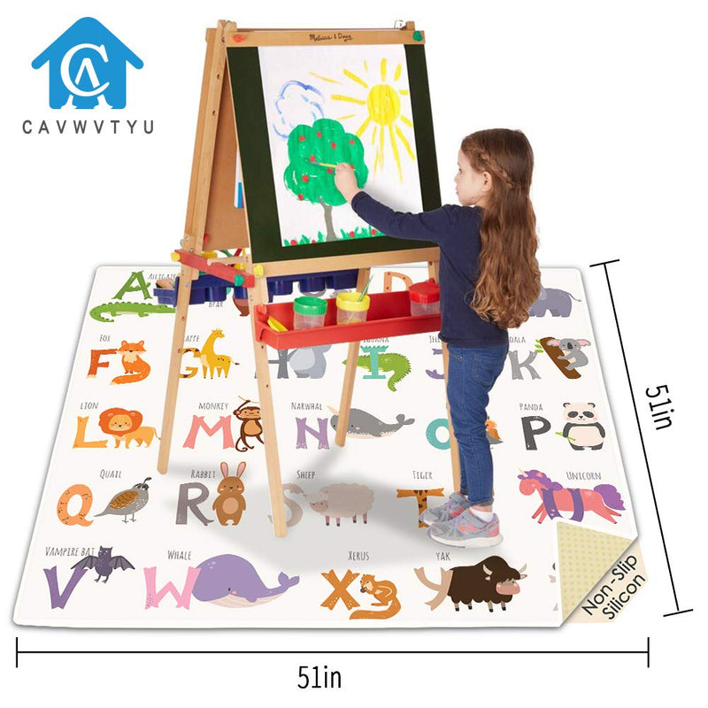 [Australia] - Splat Mat for Under High Chair, 51" SI Anti-Slip Waterproof Multipurpose Splash Mat, Washable High Chair Mat Floor Protection Table Cloth Portable Picnic Play Mat with Early Education Pattern Letters-beige 
