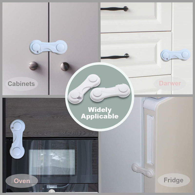 [Australia] - Cabinet Door Locks for Baby Proof and Child Safety, 4 Pack Cabinet Locks with Adhesive for Drawer Cupboards Fridge Closet and Pantry, Childproof Door Latch for Protecting Kids (White-4PCS) 