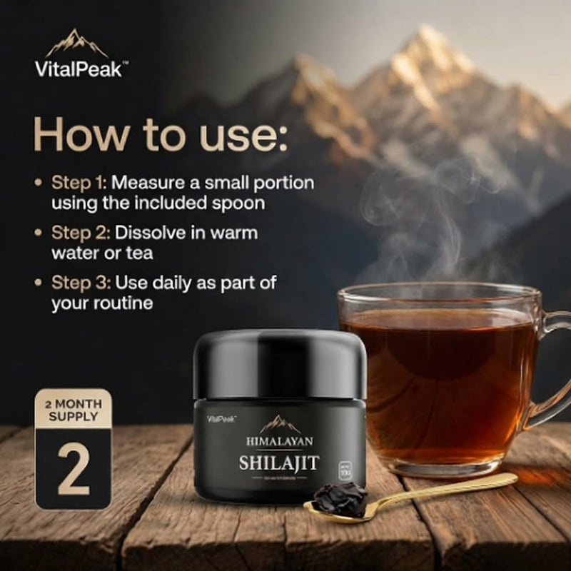 Pure Himalayan Shilajit Resin – 100% Natural Energy + Mineral Supplement – 500 mg Daily Dose – 85+ Trace Minerals + Fulvic Acid – Natural Vitality Enhancer 30G