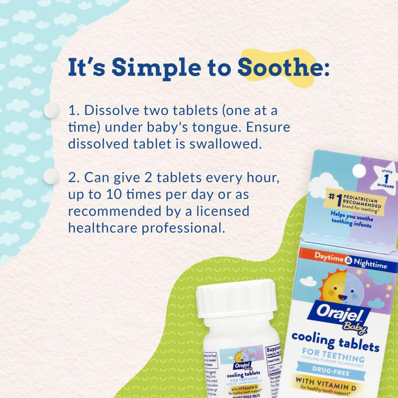[Australia] - Orajel Baby Cooling Tablets for Teething with Vitamin D, 100 Quick Dissolve Tablets,White 