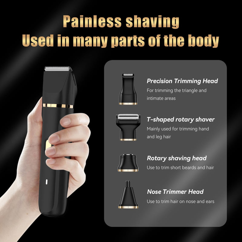 [Australia] - Electric Body Hair Trimmer for Men and Women - Groin Trimmer, Bikini Shaver, Wet/Dry Groomer with Replaceable Ceramic Blade Heads, Type-C Recharge Dock, and Waterproof Hygiene Razor 