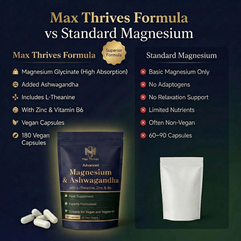 Magnesium Glycinate 5 in 1 Complex - Magnesium Supplement with Ashwagandha, L-Theanine, Zinc & Vitamin B6 – 180 Vegan Capsules – High Strength Magnesium Complex - Muscle Function & Nervous System