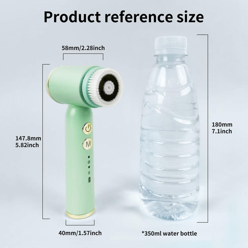 Electric Facial Cleansing Brush,8-in-1 Face Cleansing Brush with Hot & Cold Compress, 6 Brush Heads, 3 Spin Speeds, Waterproof face Scrubber for Exfoliating, Deep Cleansing,Massaging (Green) Green