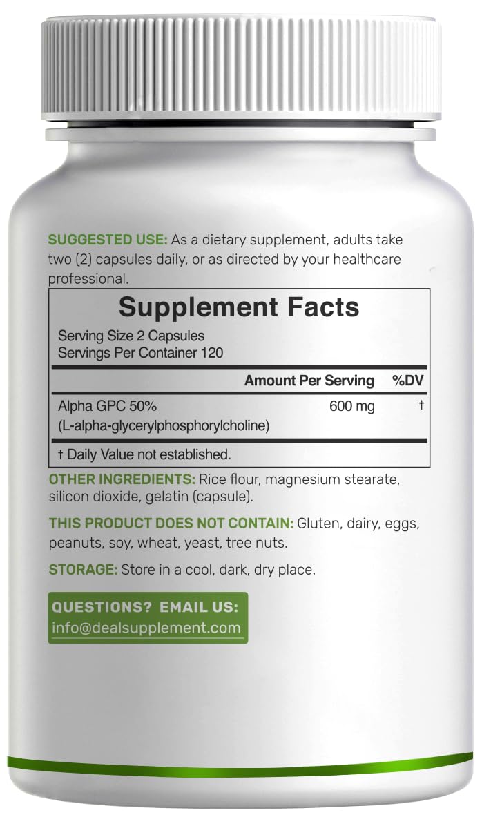 [Australia] - Alpha GPC 600mg Per Serving, 240 Capsules ‚Äì Bioavailable Choline Replenishment ‚ÄìNootropic Brain Health Supplements for Memory and Focus ‚Äì Non-GMO, Gluten Free 