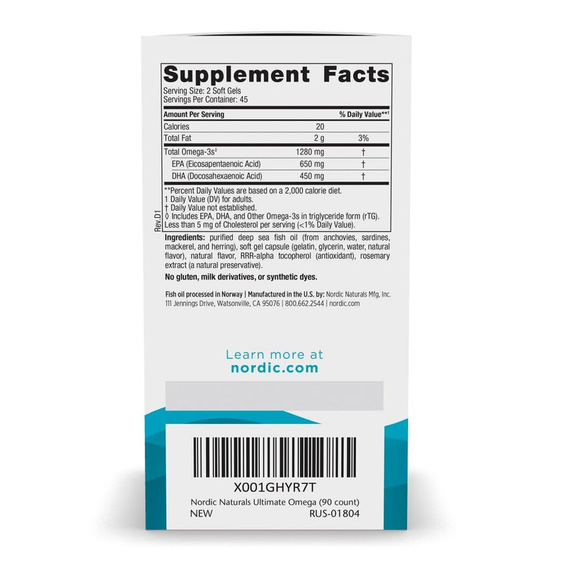 Nordic Naturals Ultimate Omega, Lemon Flavor - 90 Soft Gels - 1280 mg Omega-3 - High-Potency Omega-3 Fish Oil Supplement with EPA & DHA - Promotes Brain & Heart Health - Non-GMO - 45 Servings | High-potency Omega-3 Fish Oil with EPA & DHA supports brai...