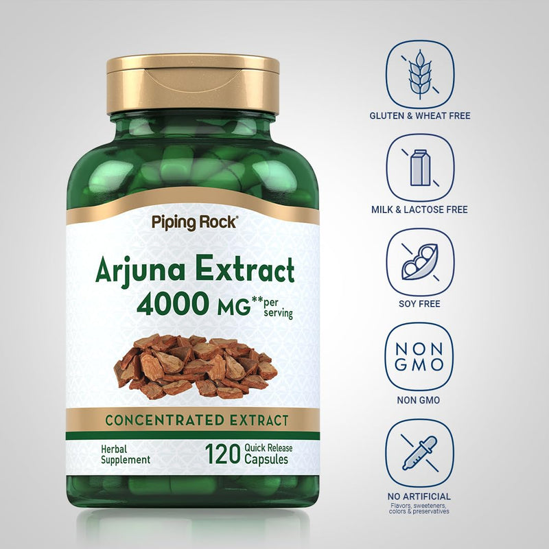 [Australia] - Piping Rock Arjuna Extract | 4000 mg | 120 Capsules | from Arjuna Bark Herb | Concentrated Herbal Supplement | Non-GMO, Gluten Free 