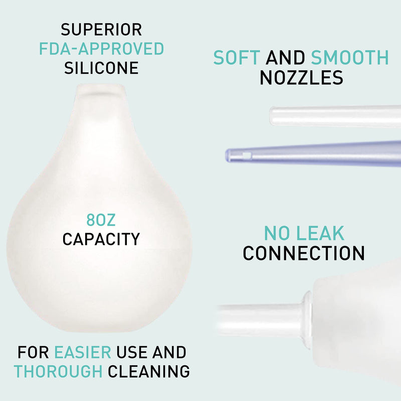 [Australia] - TopQuaFocus 8oz Enema Kit - Anal and Vaginal Douche for Men, Flushing System with Silicone Bulb and 4 Replaceable Tips (Transparent) 224ml-Clear 