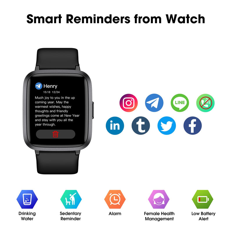 [Australia] - Fitness Tracker Watch, Step Tracker with Heart Rate, Blood Oxygen Sleep Monitor, 5ATM Waterproof Pedometer, Step Calorie Counter, Health Fitness Watch for Sports, Activity Tracker for Women Men Black 