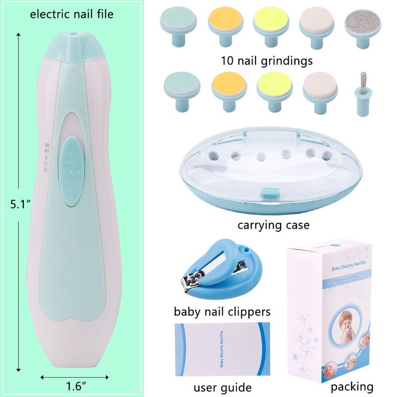 [Australia] - Baby Nail Trimmer Electric Nail File Baby Nail Clippers, Safe Nail Filer Grinder Kit for Newborn Infant Toddler Kids or Adults Toes Fingernails Care Trim Polish, with Led Light and 10 Grinding Heads White/Teal 