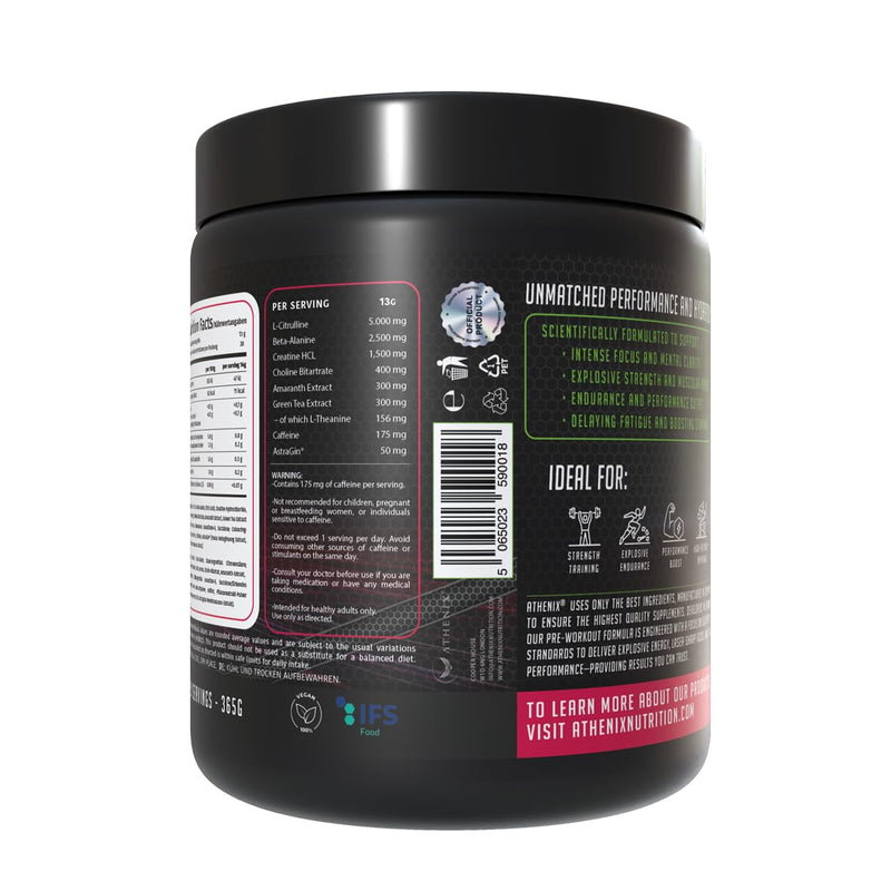 ATHENIX® Ultra Nitro-X Pre-Workout | Berry Punch | 5000 mg L-Citrulline + 2500 mg Beta-Alanine + Creatine, Caffeine, AstraGin® | Explosive Energy, Focus & Pumps | 28 Servings | Made in Germany