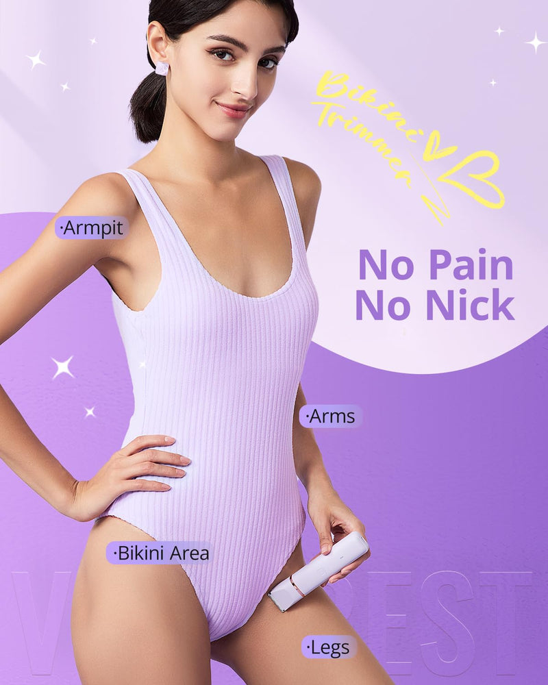 [Australia] - VG VOGCREST Electric Bikini Trimmer: 2 in1 Body Facial Hair Remover - Painless Pubic Hair Shaver (Purple) Purple 