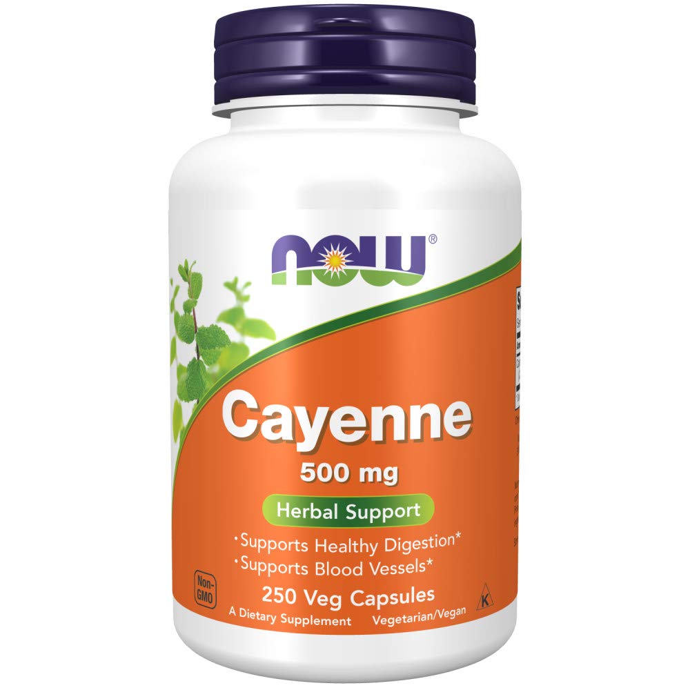 NOW Supplements, Cayenne (Capsicum annuum) 500 mg, Herbal Support, for Digestive Health, 250 Veg Capsules 250 Count (Pack of 1)