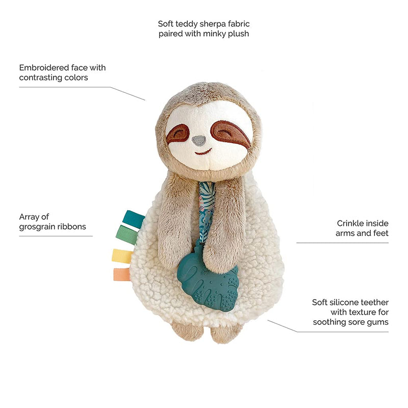 [Australia] - Itzy Ritzy - Itzy Lovey Including Teether - Baby Lovey with Teether, Textured Ribbons & Dangle Arms - Features Crinkle Sound, Sherpa Fabric and Minky Plush (Sloth) Sloth 