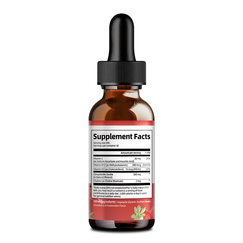 Migcopat Zeolite Detox Liquid Drops with B12, D3 & Vitamin C, 120ml | Pure Body Cleanse Support for Heavy Metals, Natural Zeolite Formula, Strawberry Watermelon Flavor 2 Fl Oz (Pack of 2)