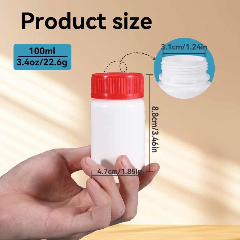4 Pack 3.4 oz Empty Pill Bottles with Child-Proof Caps and Labels, 100 mL Wide-Mouth HDPE Plastic Containers for Vitamins, Capsules and Travel Storage Red 3.4 Ounce