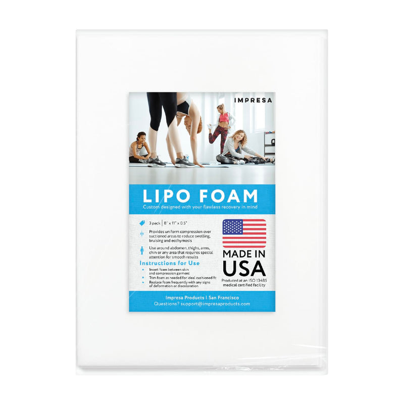 [Australia] - IMPRESA White Liposuction Foam Pads - 3 Pack - Aftercare for Liposuction, Tummy Tuck Surgery, and C-Sections - Great to Use with Post Surgery Compression Garments or Medical Corset (8 x 11 x 0.5 in) 