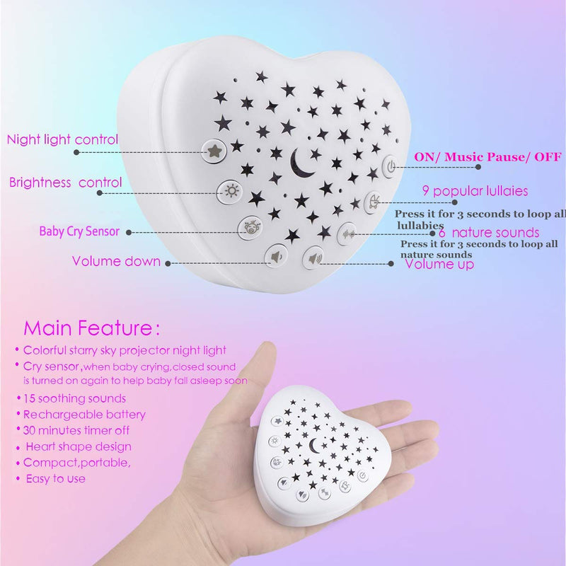 [Australia] - BEREST A13 White Noise Machine & Baby Sleep Soother with 15 Soothing Sounds & Projector Star Night Light, Cry Sensor, Rechargeable Lithium Battery, Portable for Baby, Toddlers, Attaches to Crib 